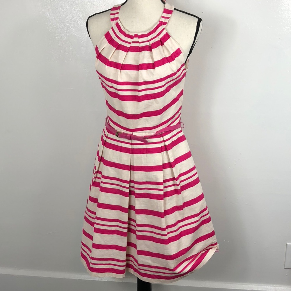 Eliza J Pink and Cream Striped Fit and Flare Dress